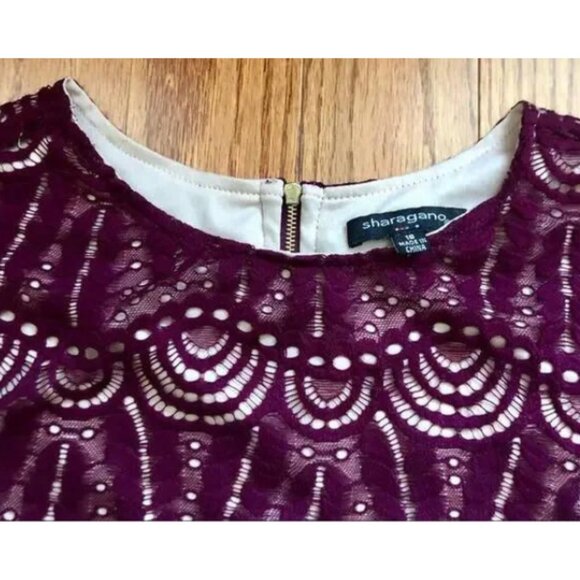 Sharango NWT Bordeaux/Blush Lace Overlay Day Wear/Cocktail Sheath Dress, Size 16 - Picture 8 of 10
